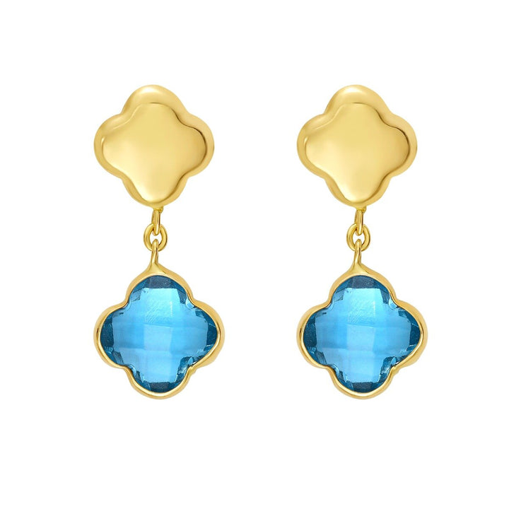 14K Swiss Blue Topaz Clover Gem Earrings, front view