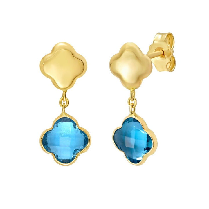 14K Swiss Blue Topaz Clover Gem Earrings, view 2