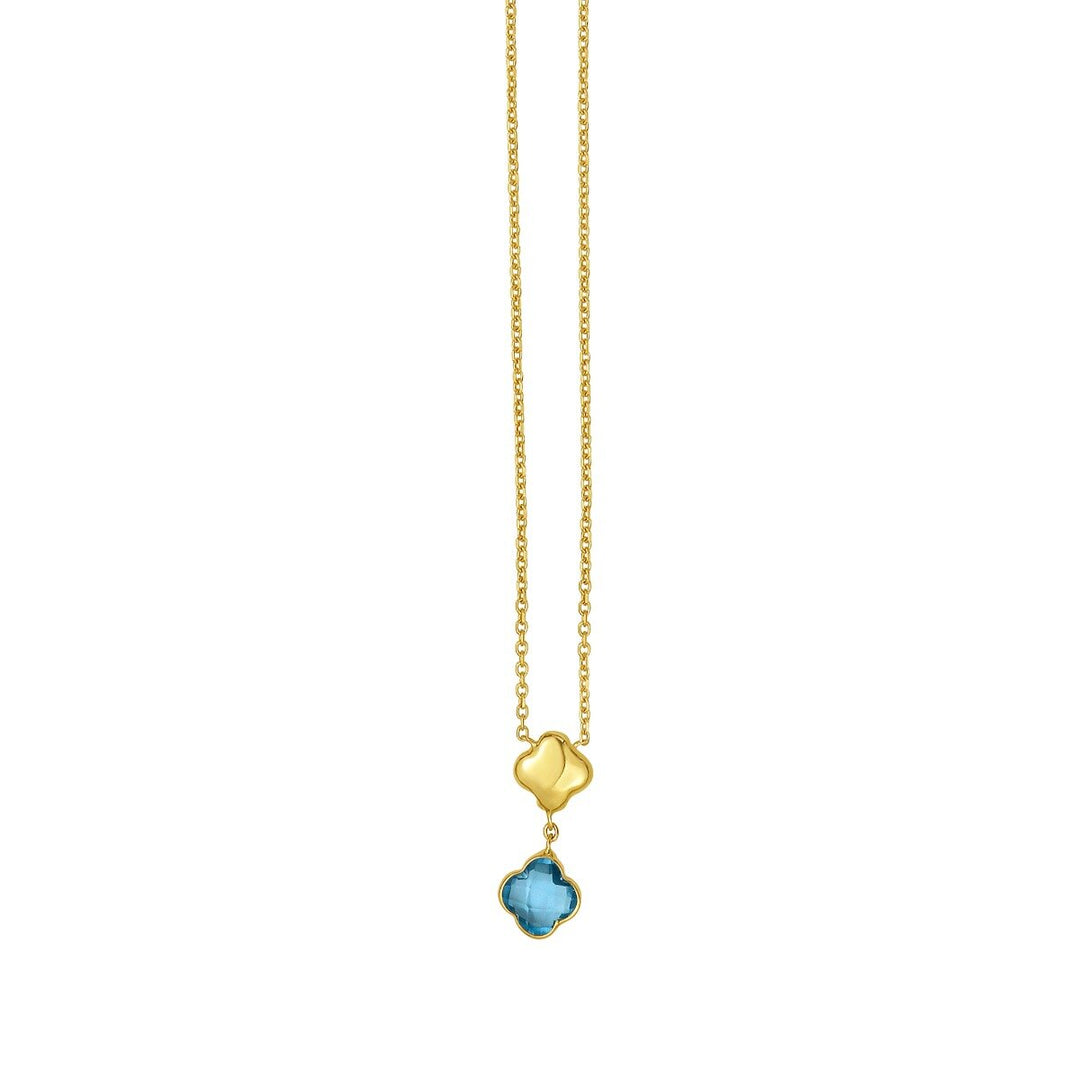 14K Swiss Blue Topaz Clover Gem Necklace, front view