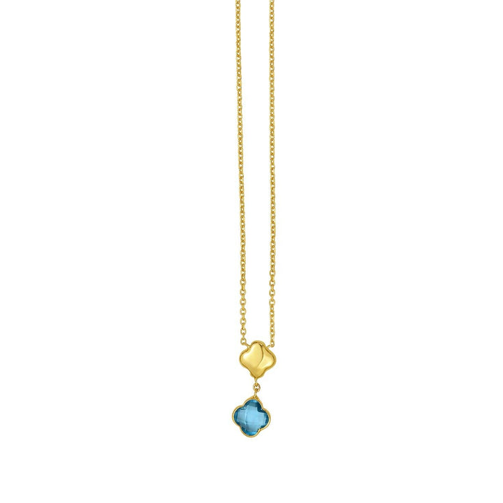 14K Swiss Blue Topaz Clover Gem Necklace, front view