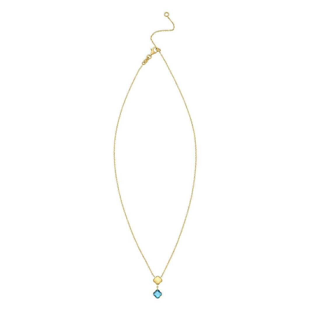 14K Swiss Blue Topaz Clover Gem Necklace, view 2