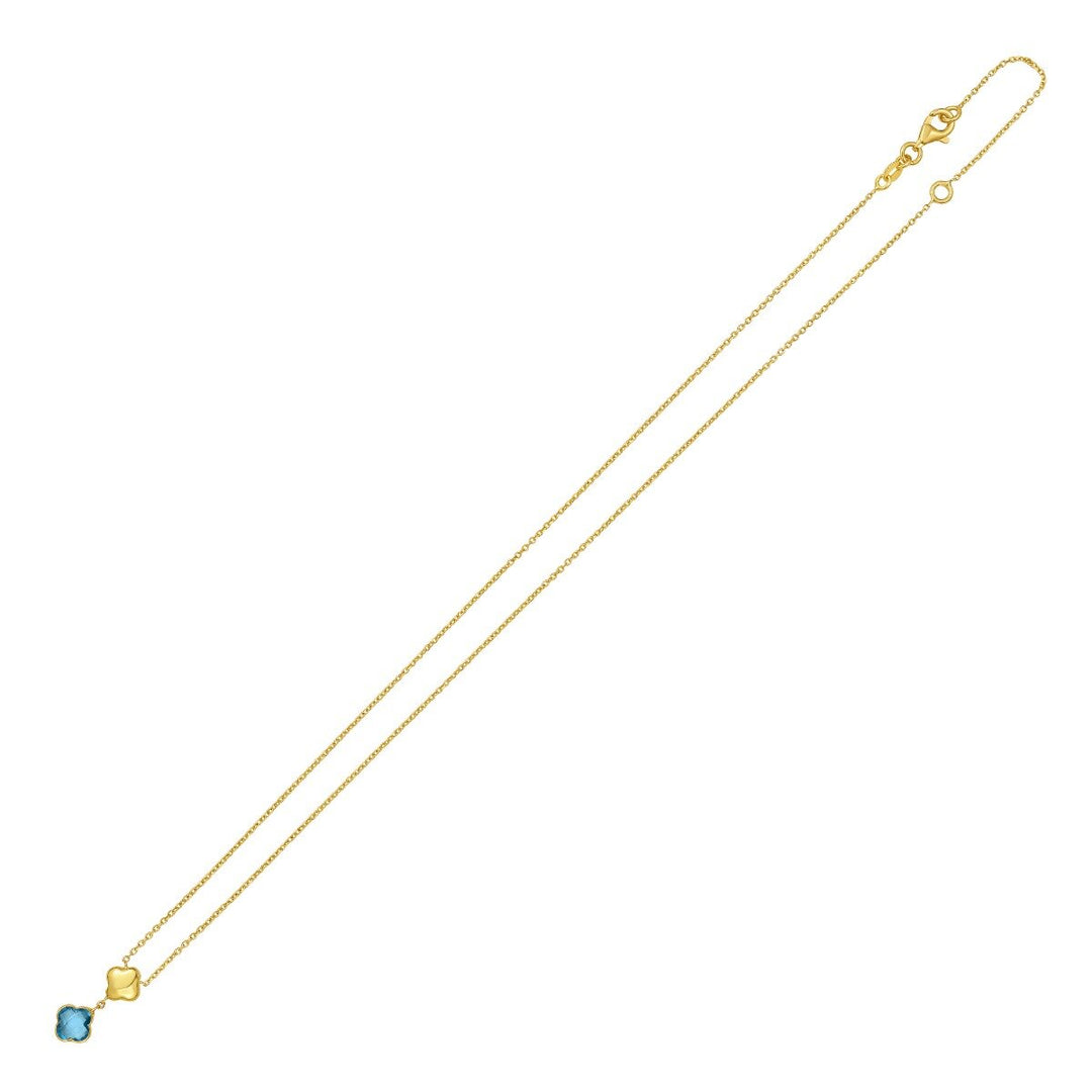 14K Swiss Blue Topaz Clover Gem Necklace, view 3