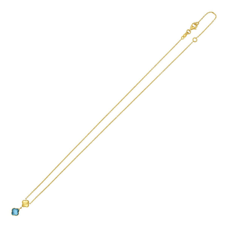 14K Swiss Blue Topaz Clover Gem Necklace, view 3
