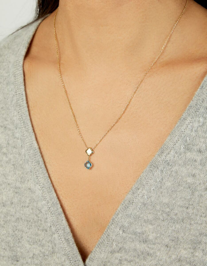 14K Swiss Blue Topaz Clover Gem Necklace, view 4