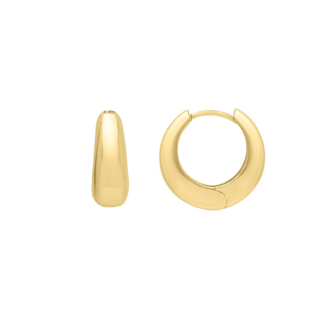 14K Tapered Huggie Hoops, front view