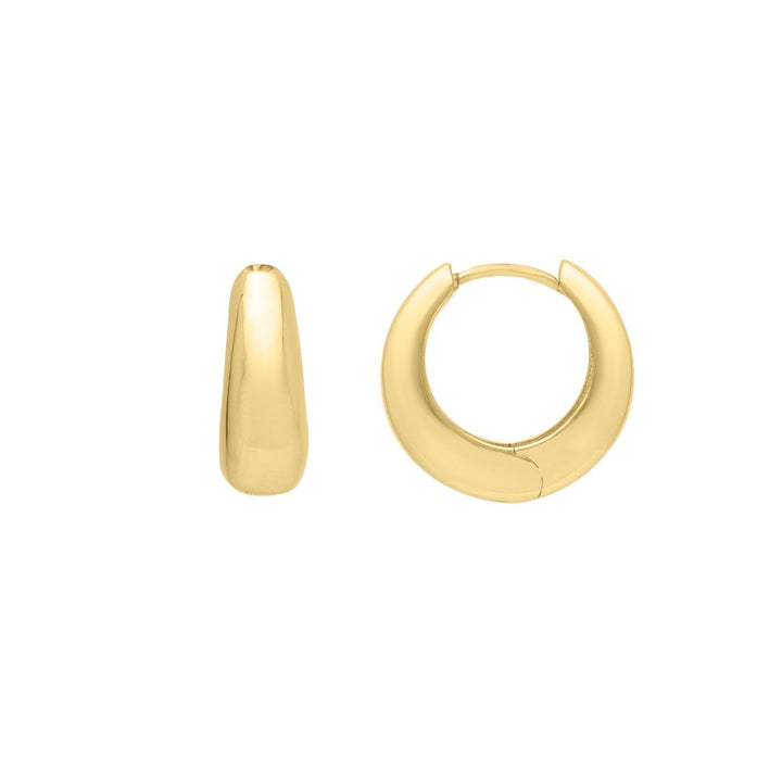 14K Tapered Huggie Hoops, front view