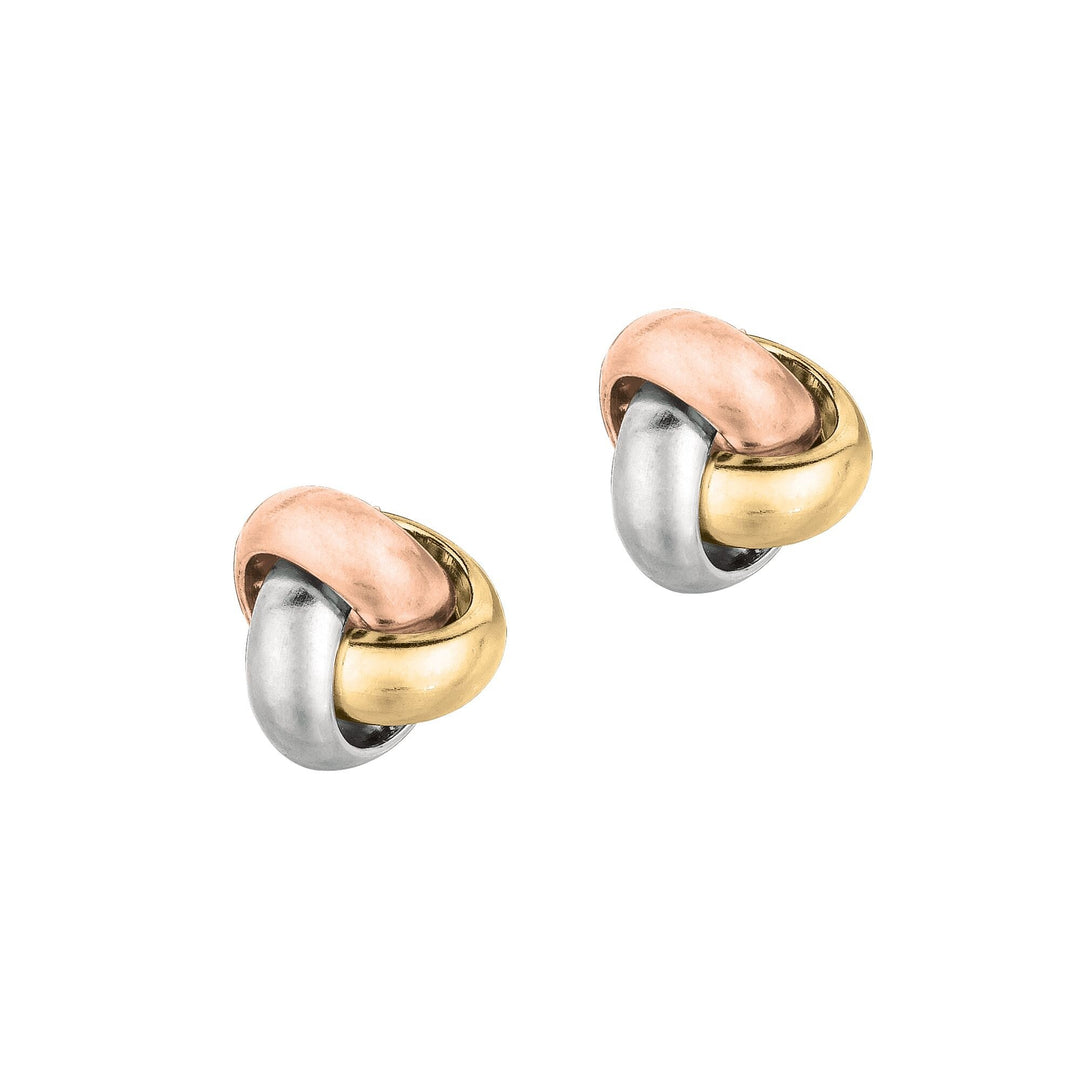 14K Tri-Color Gold Medium Polished Love Knot Stud Earring, front view