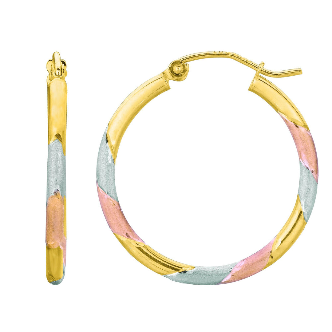 14K Tri-Color Gold Polished Hoop Earring, front view
