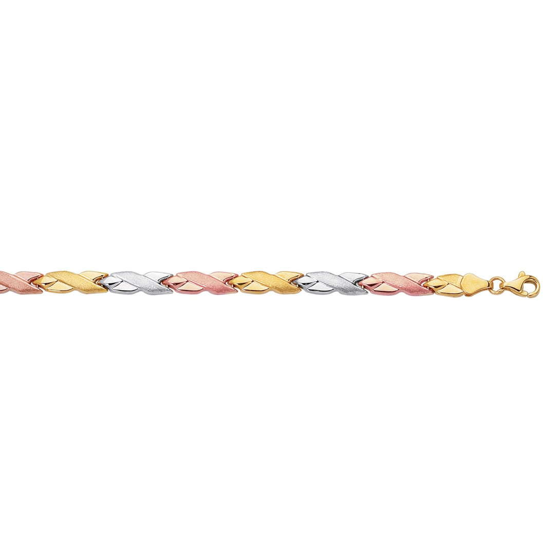 14K Tri-color Gold Satin X Bracelet, front view