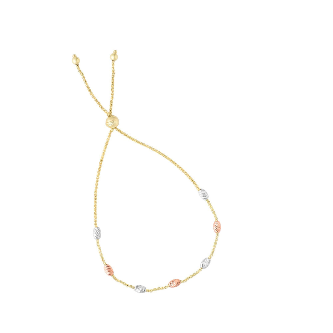 14K Tri-Color Gold Stationed Oval Beads Friendship Bracelet, front view
