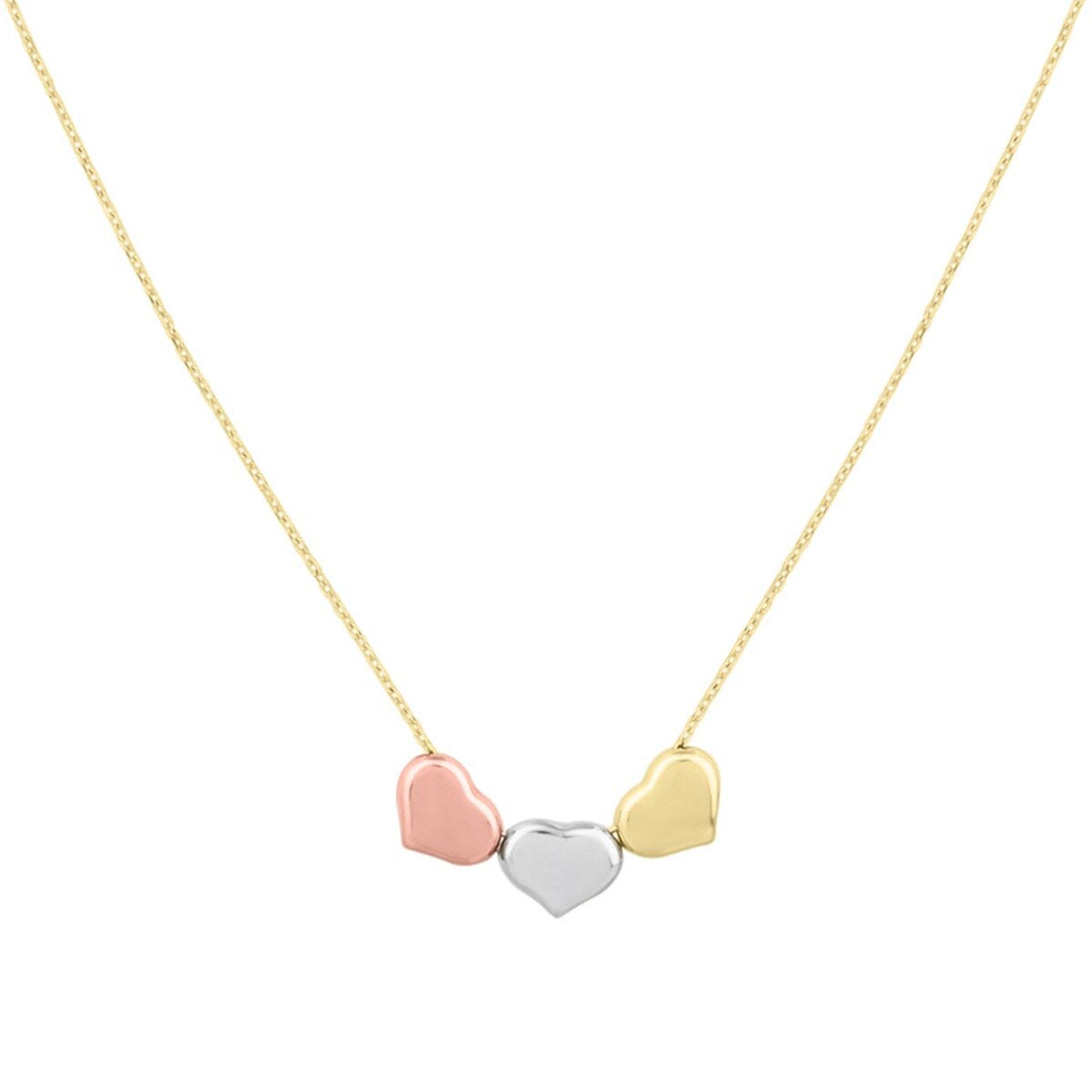 14K Tri-Color Gold Tri-Color Triple Heart Necklace, front view