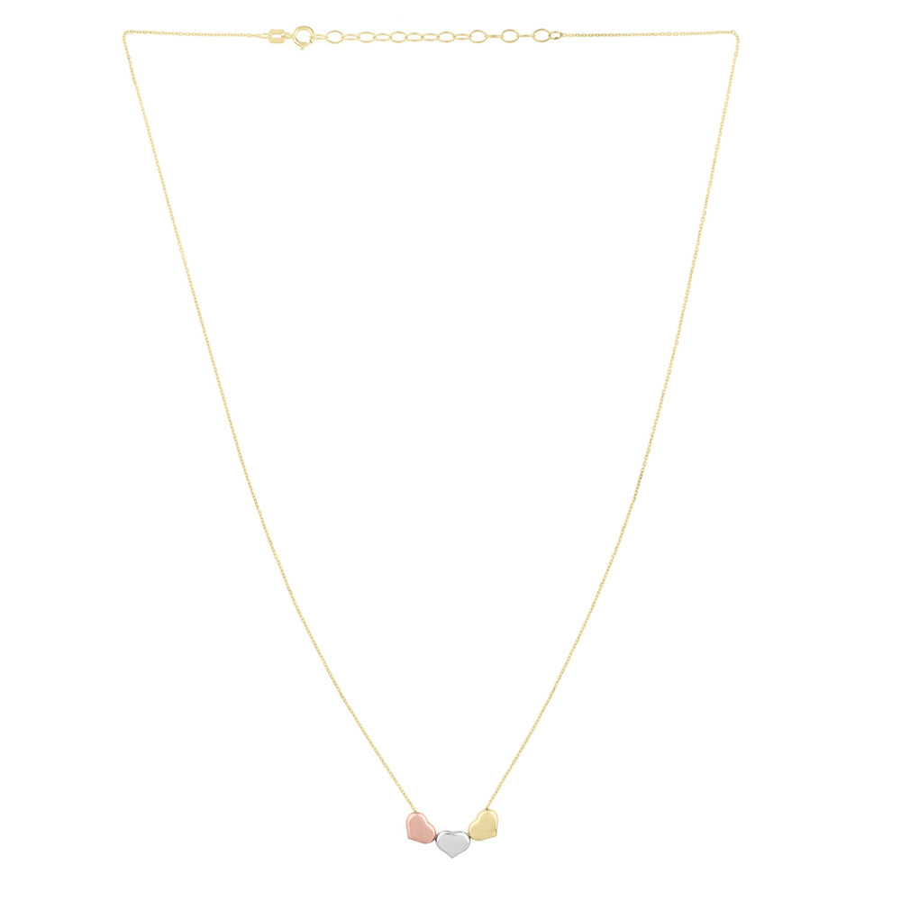 14K Tri-Color Gold Tri-Color Triple Heart Necklace, view 2