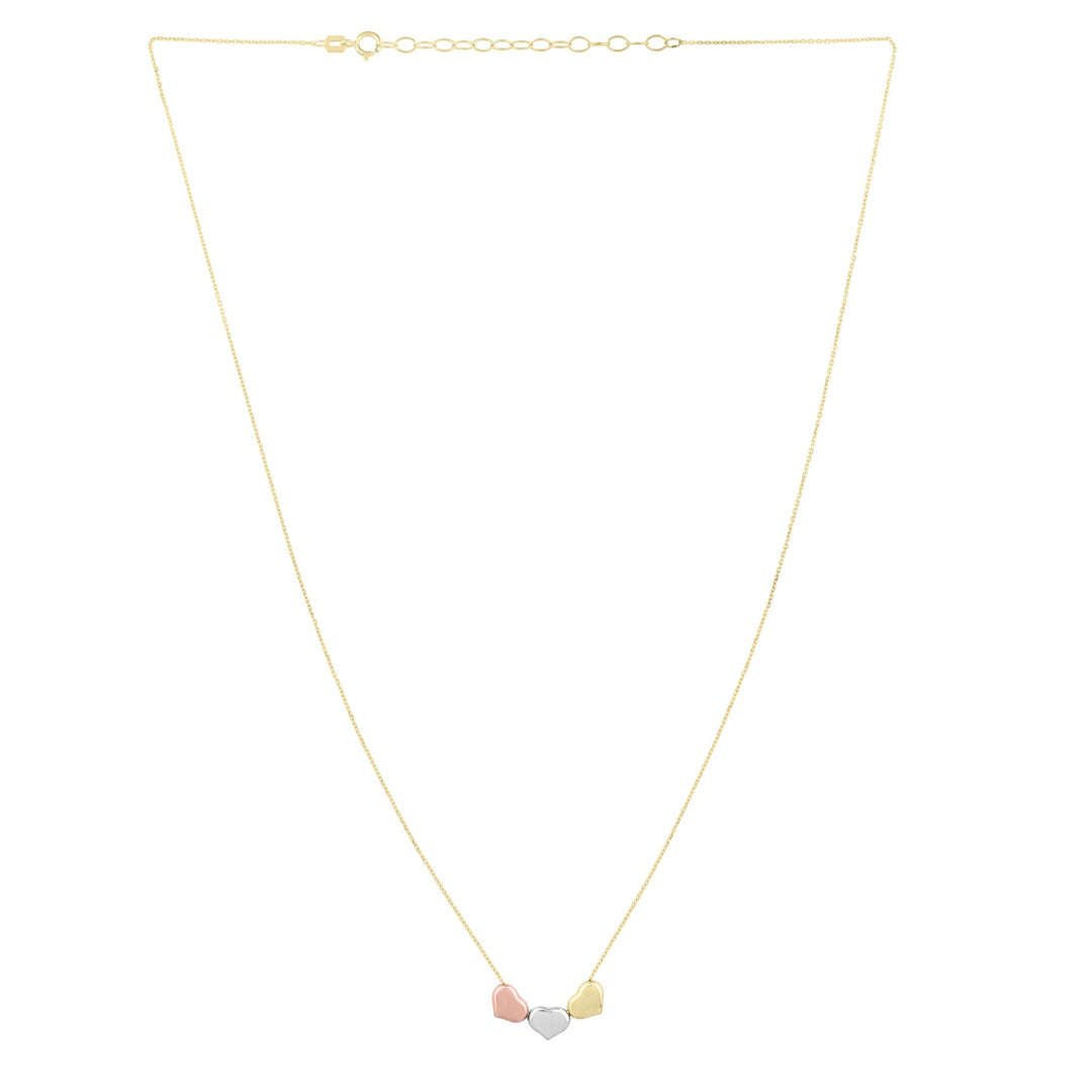 14K Tri-Color Gold Tri-Color Triple Heart Necklace, view 2