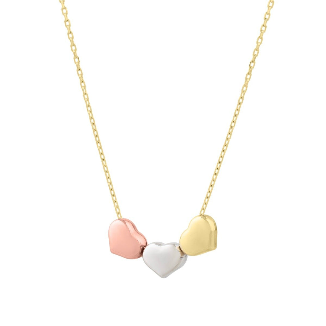 14K Tri-Color Gold Tri-Color Triple Heart Necklace, view 4