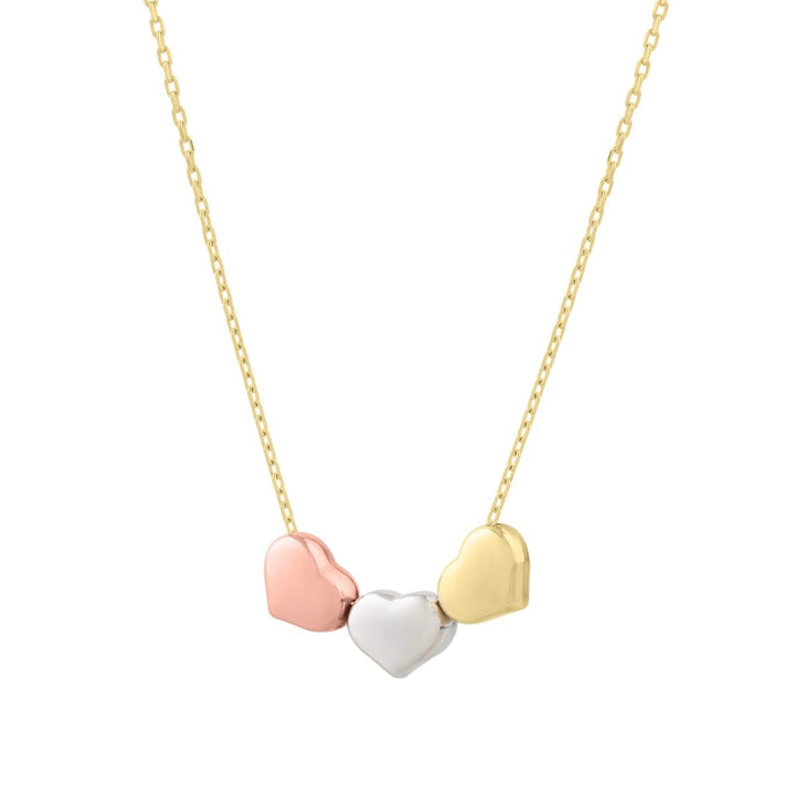 14K Tri-Color Gold Tri-Color Triple Heart Necklace, view 4