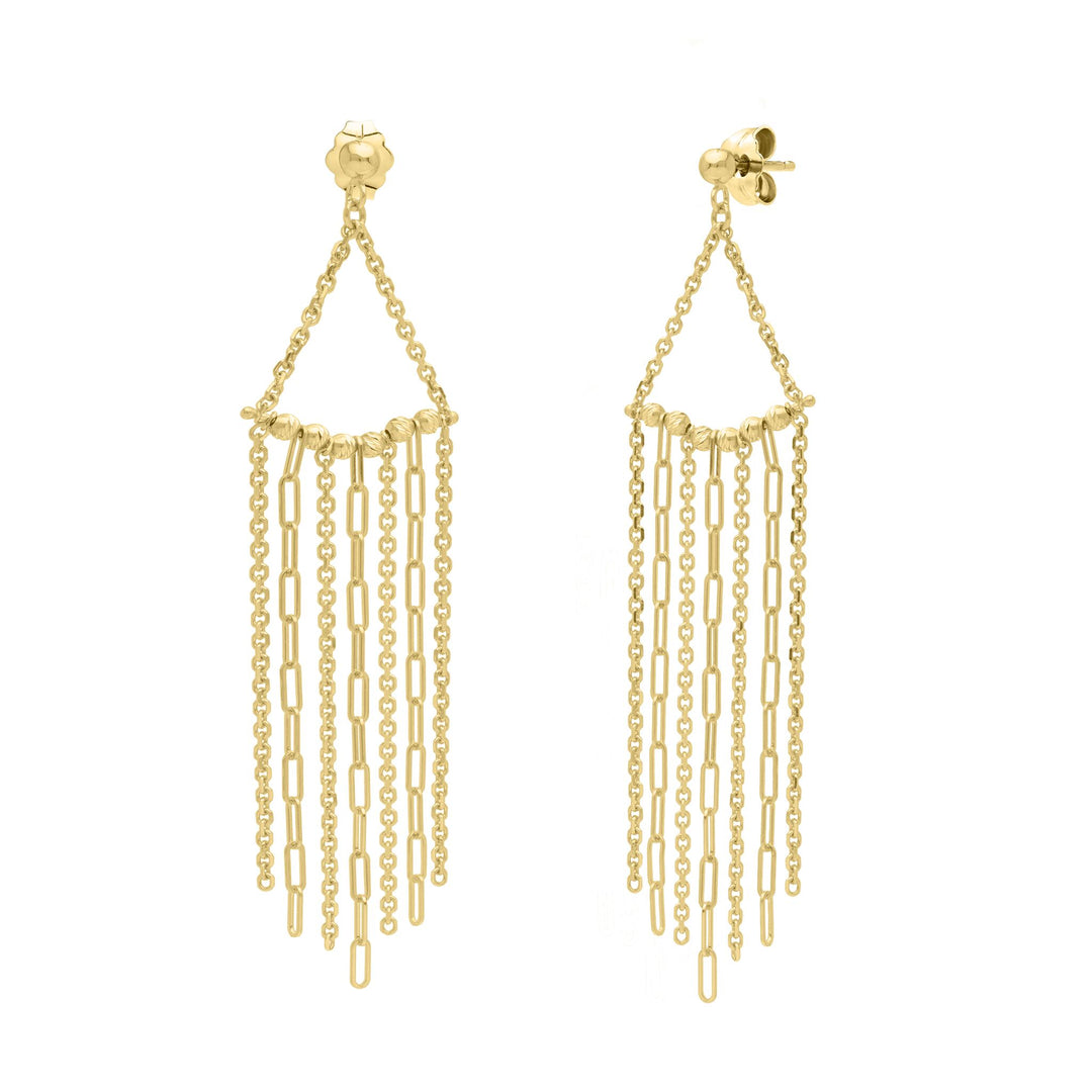 14K Triangle Fringe Earrings, front view