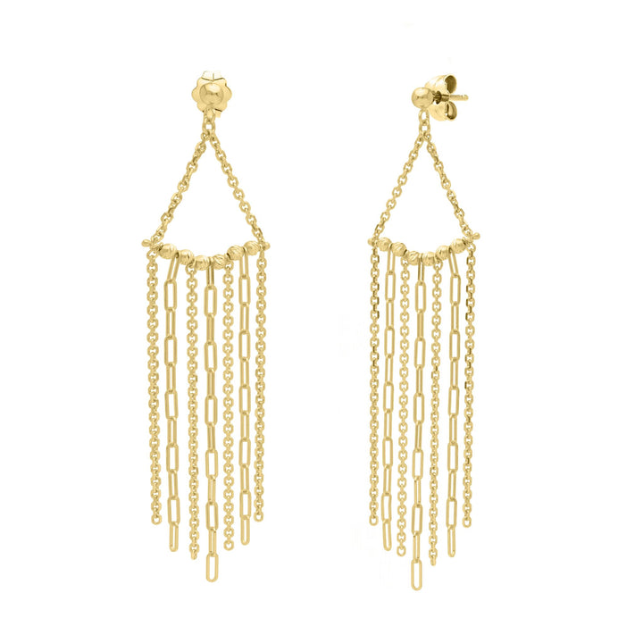 14K Triangle Fringe Earrings, front view