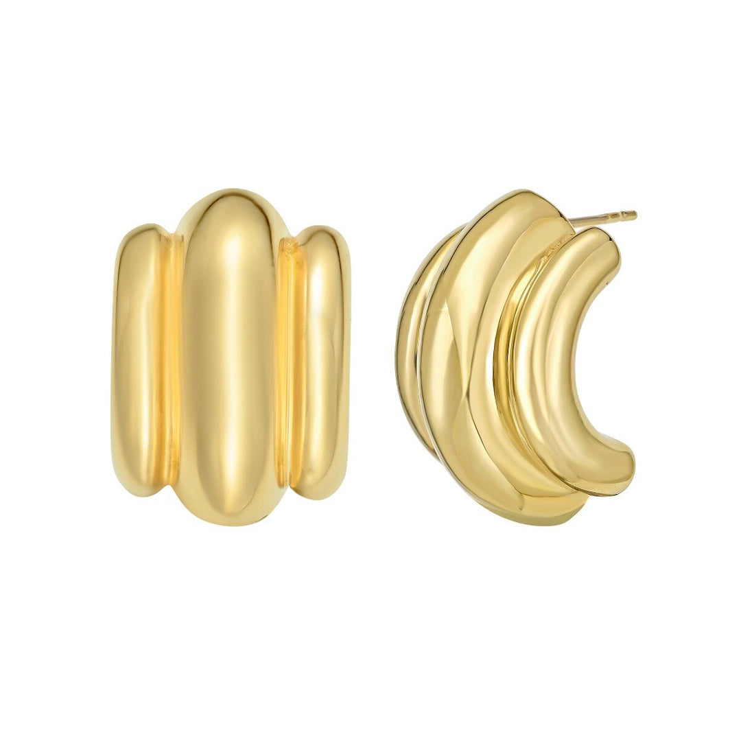 14K Triple Bar Half Hoop Earrings, front view