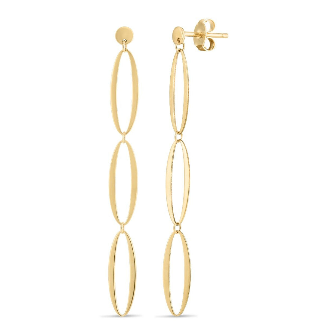 14K Triple Oval Drop Earrings, front view