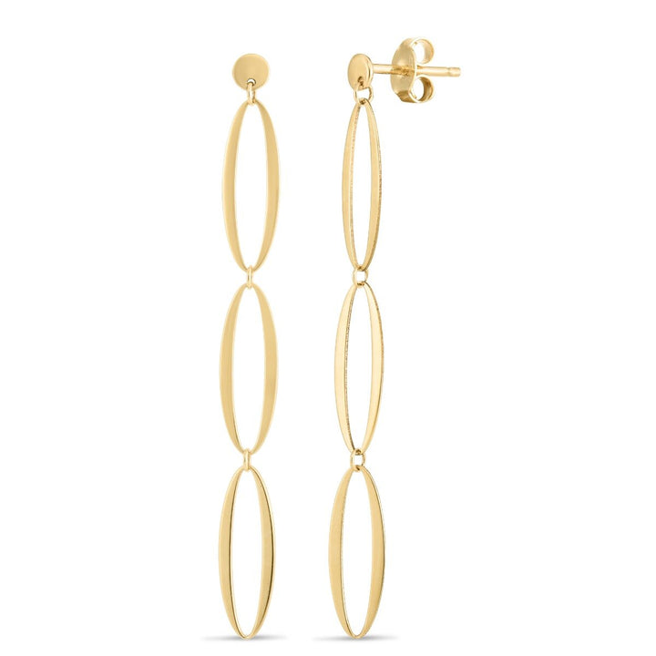 14K Triple Oval Drop Earrings, front view