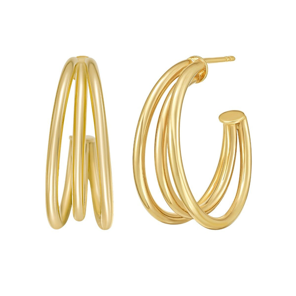 14K Triple Row C Hoop Earrings, view 2