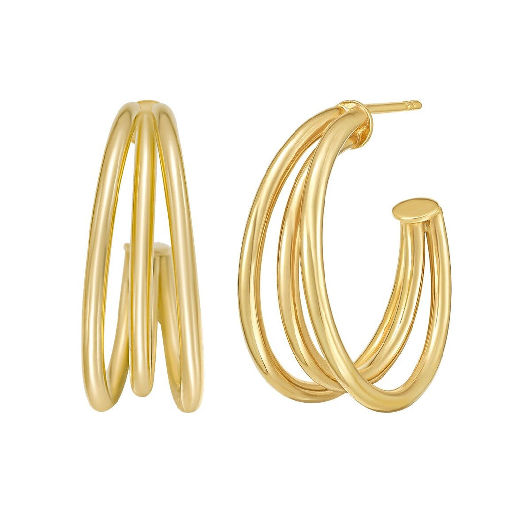14K Triple Row C Hoop Earrings, view 2