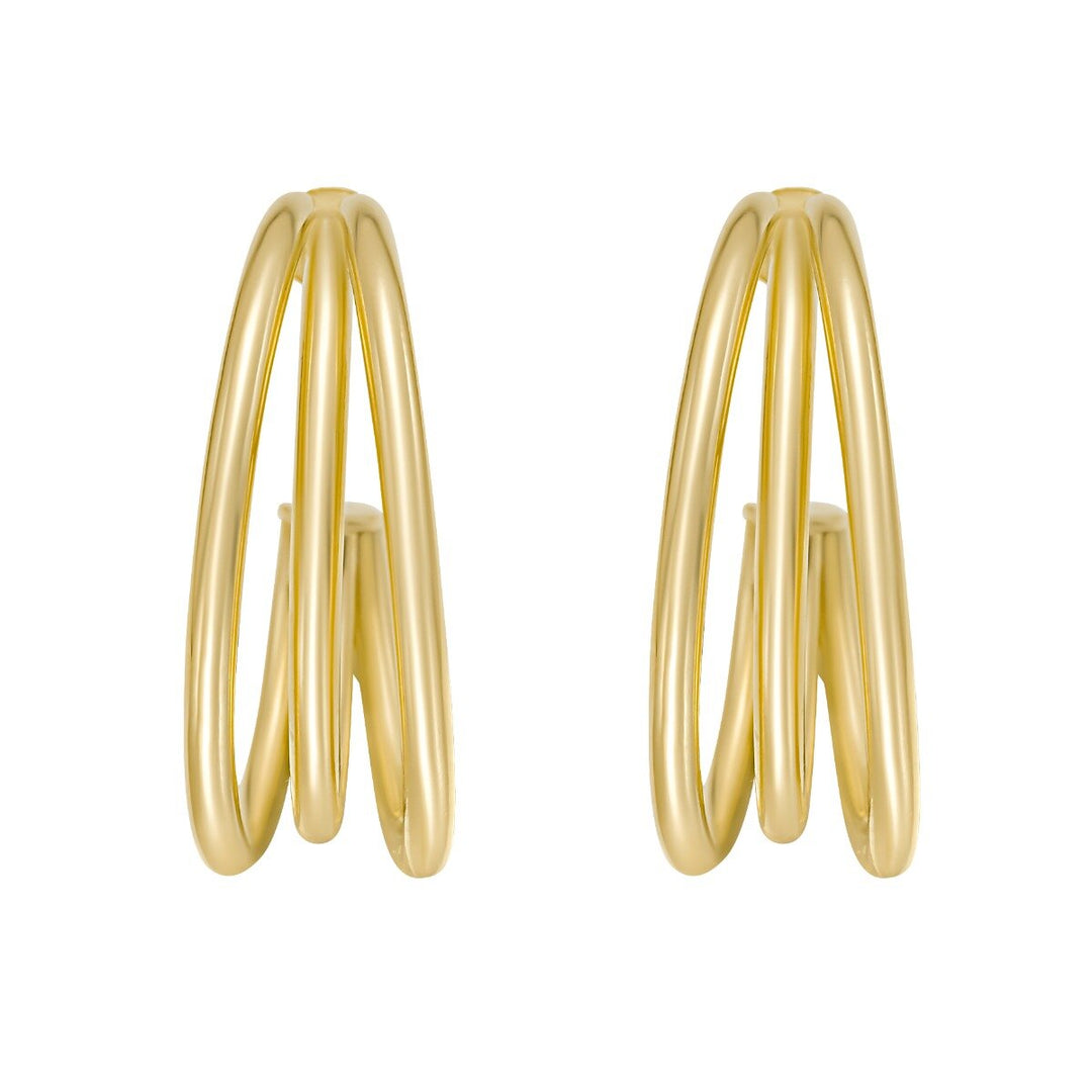 14K Triple Row C Hoop Earrings, view 3
