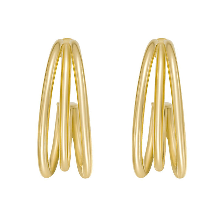 14K Triple Row C Hoop Earrings, view 3