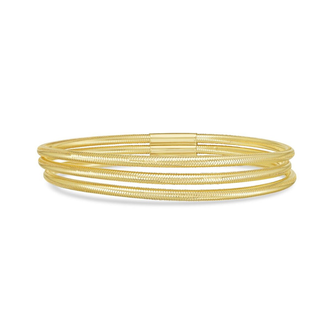 14K Triple Row Stretch Mesh Bracelet, front view