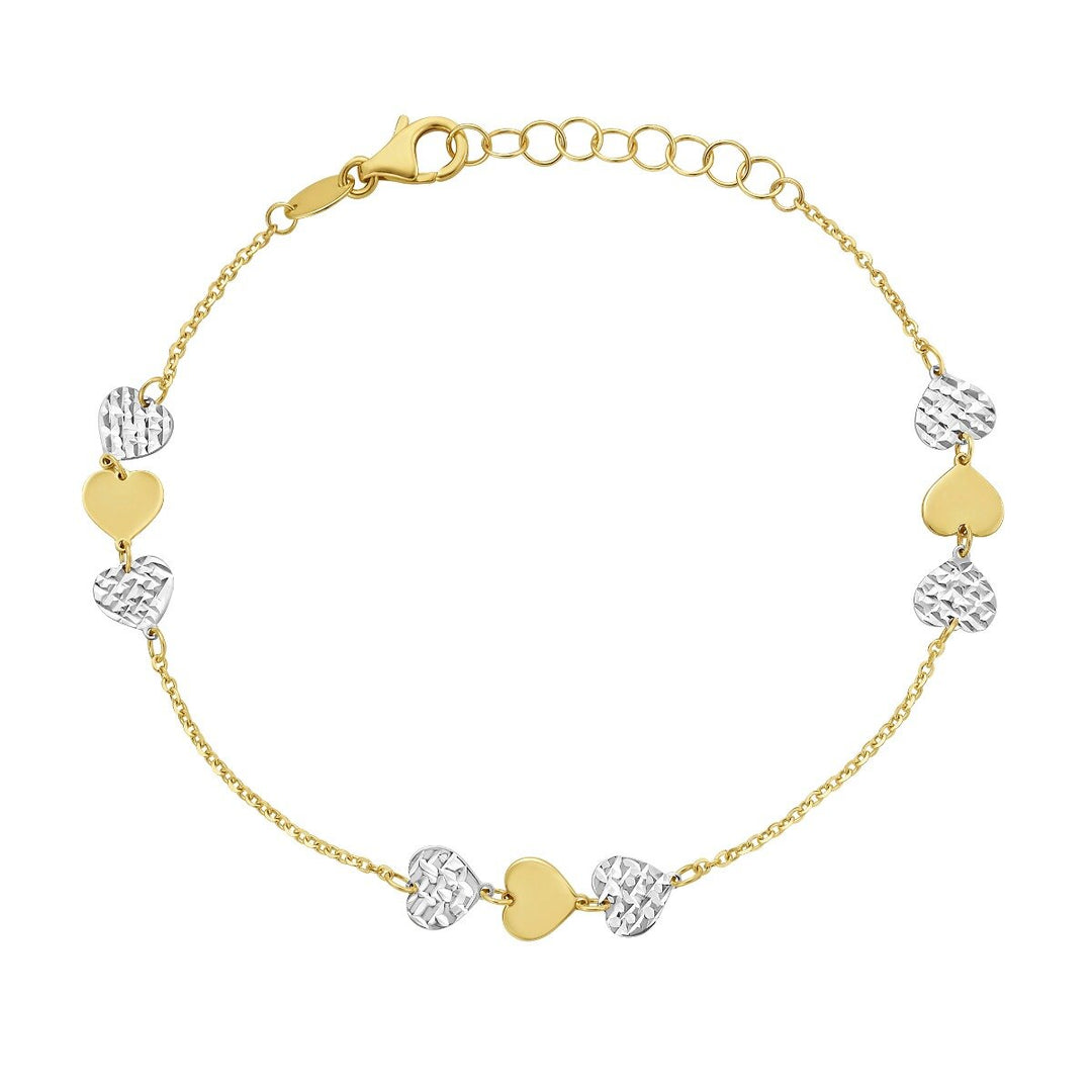14K TT Diamond-Cut Heart Bracelet, front view