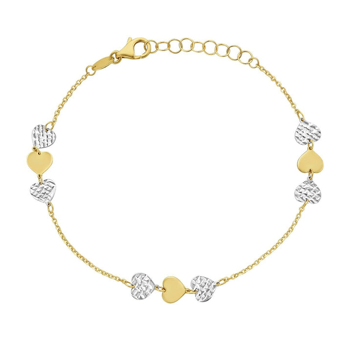 14K TT Diamond-Cut Heart Bracelet, front view