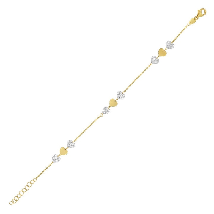 14K TT Diamond-Cut Heart Bracelet, view 3