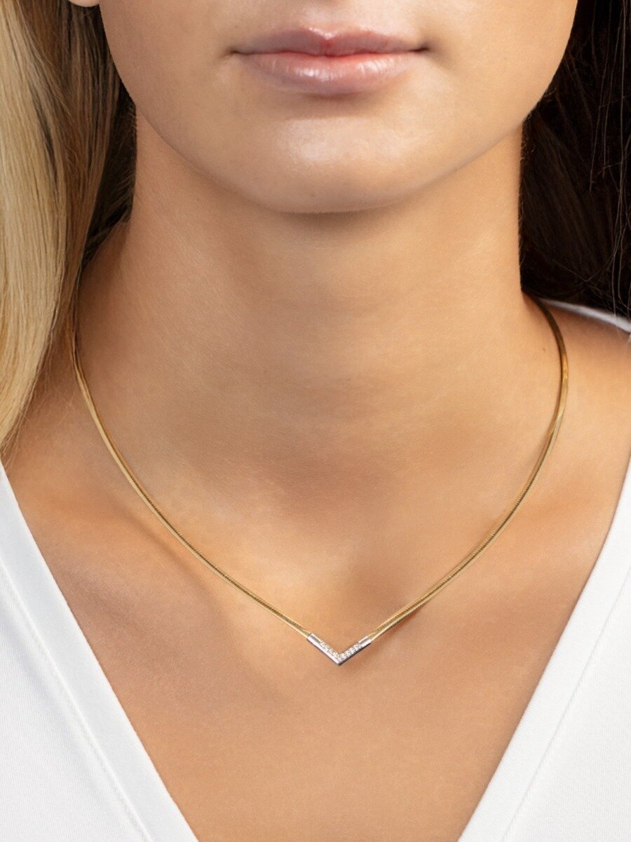 14K TT Diamond Omega Chevron Necklace, view 2