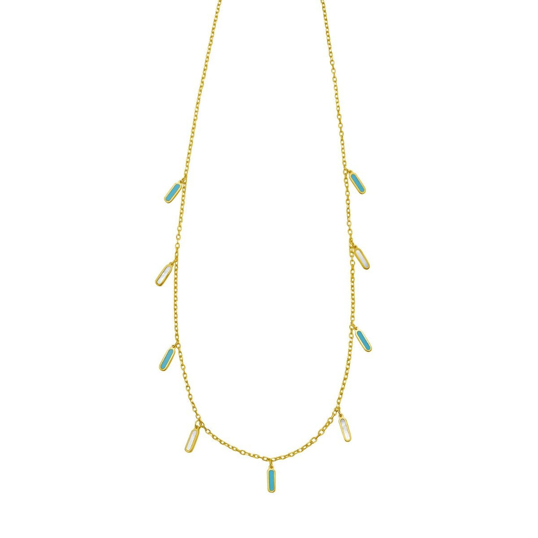 14K Turquoise & MOP Inlay Station Necklace, front view