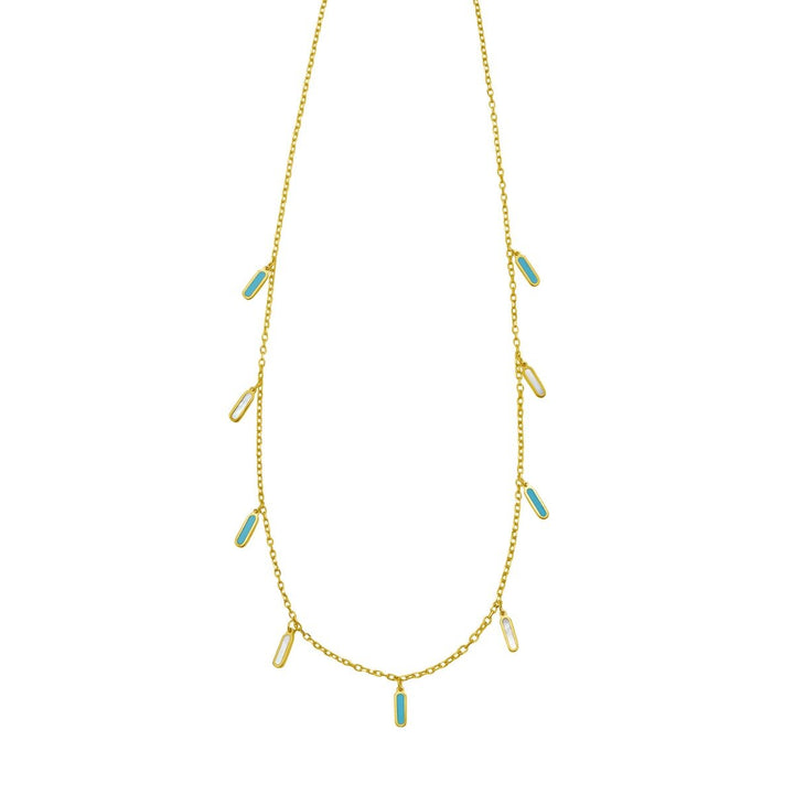14K Turquoise &amp; MOP Inlay Station Necklace, front view