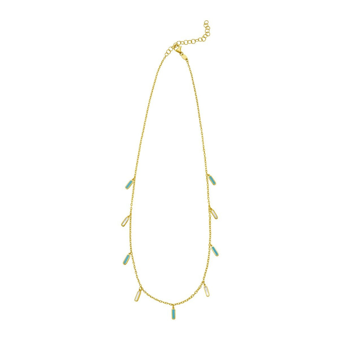 14K Turquoise &amp; MOP Inlay Station Necklace, view 3