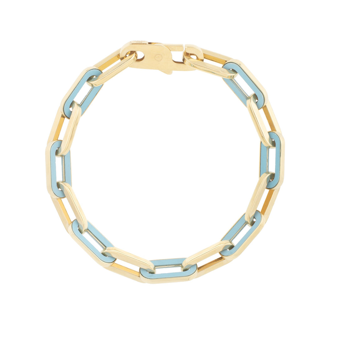 14K Turquoise Paperclip Gem Link Bracelet, front view