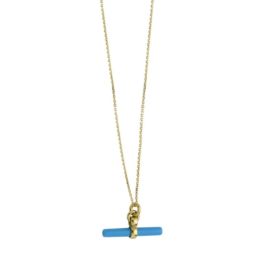 14K Turquoise T-Bar Necklace, front view