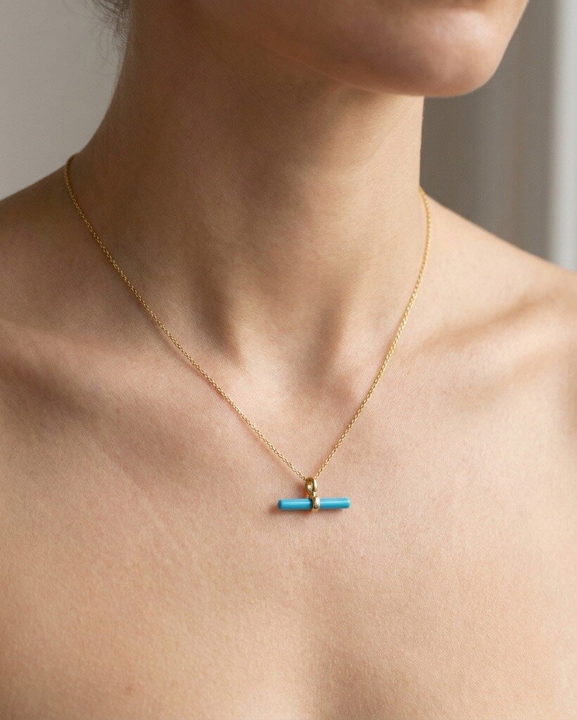 14K Turquoise T-Bar Necklace, view 2
