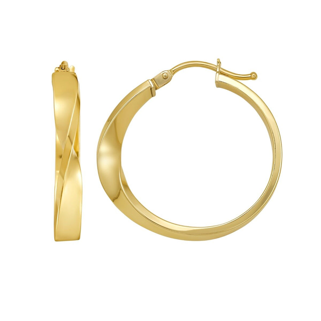 14K Twisted Square Tube Hoop Earrings, front view