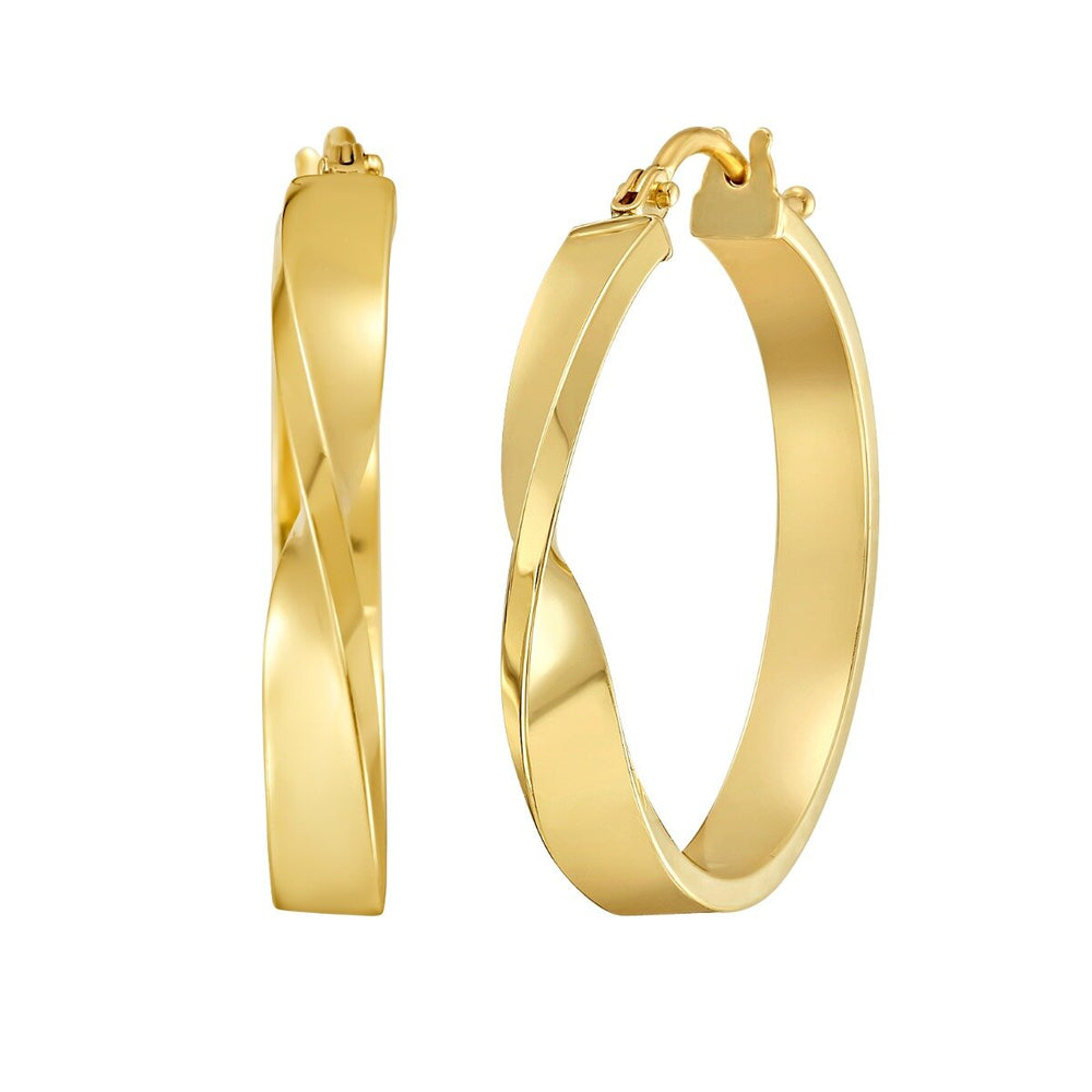 14K Twisted Square Tube Hoop Earrings, view 2