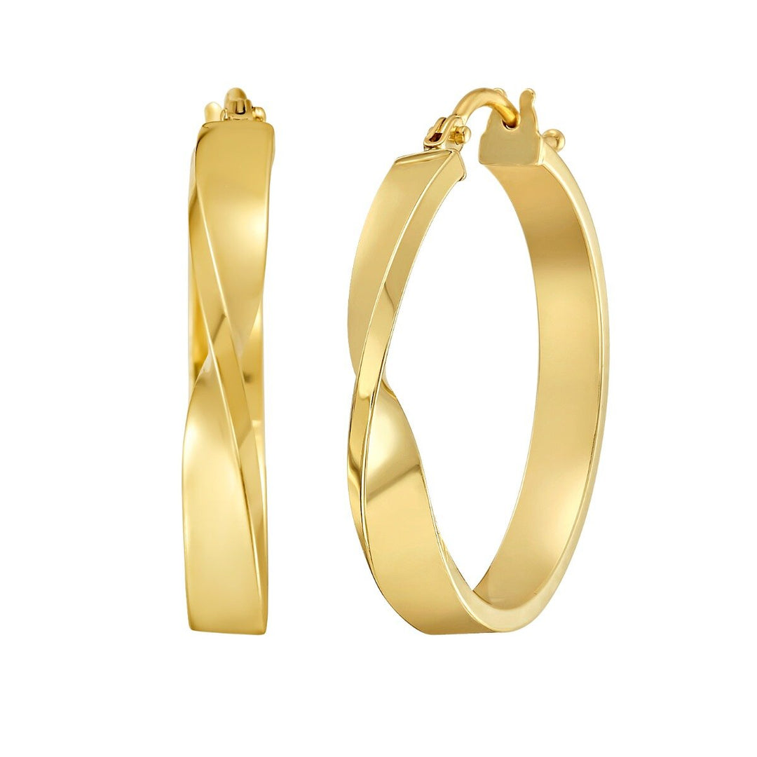 14K Twisted Square Tube Hoop Earrings, view 2