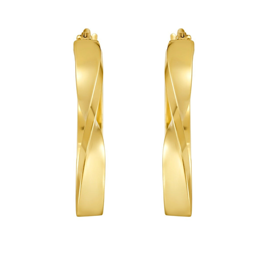 14K Twisted Square Tube Hoop Earrings, view 3