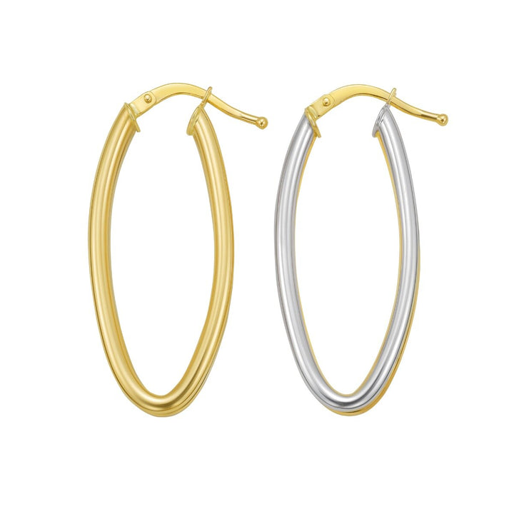 14K Two Tone Double Row Marquise Hoop Earrings, view 2