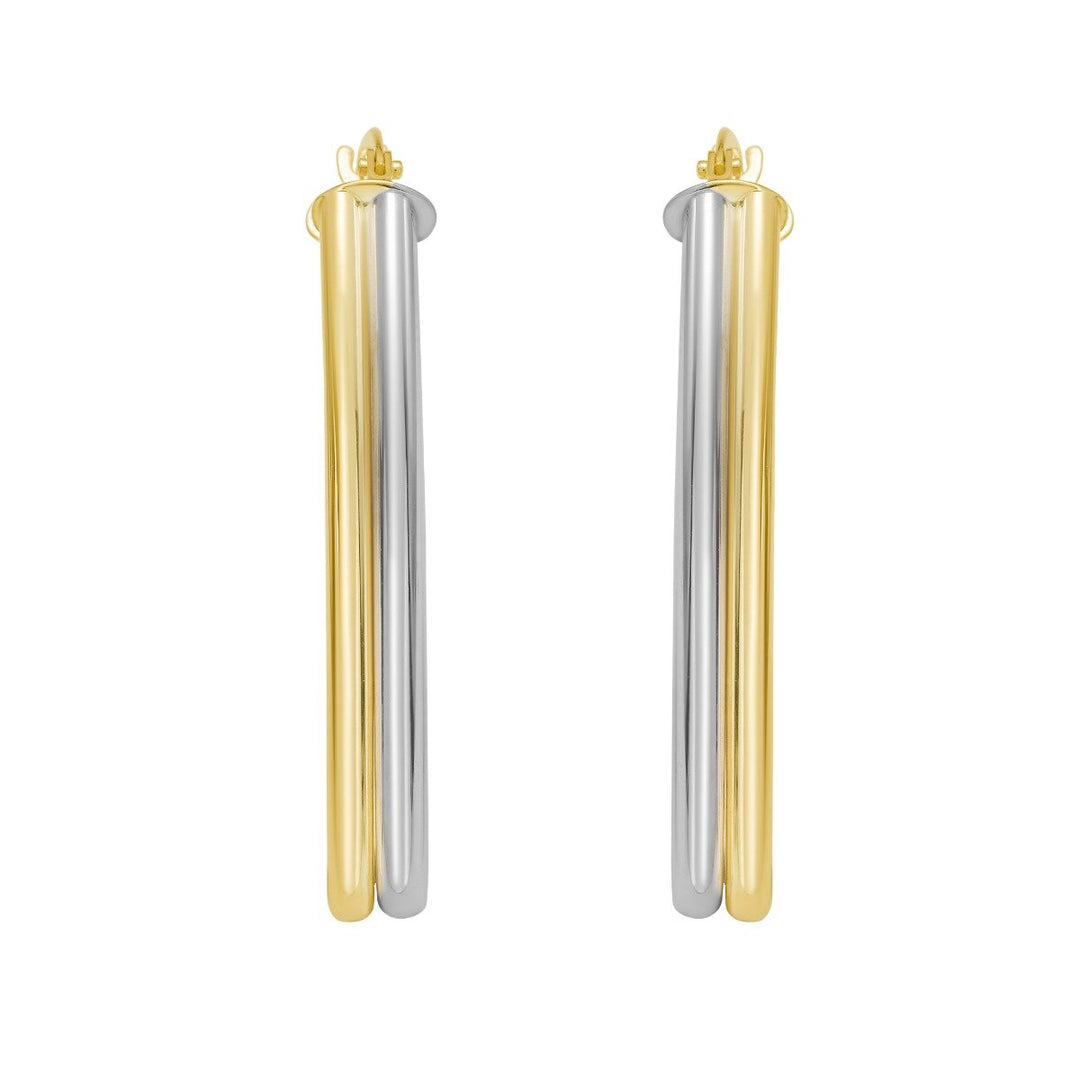 14K Two Tone Double Row Marquise Hoop Earrings, view 3