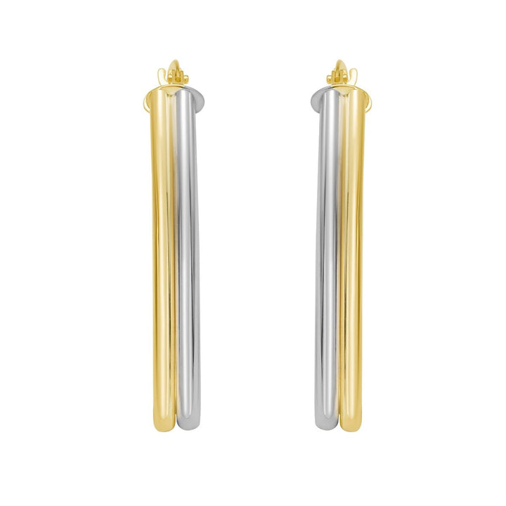 14K Two Tone Double Row Marquise Hoop Earrings, view 3