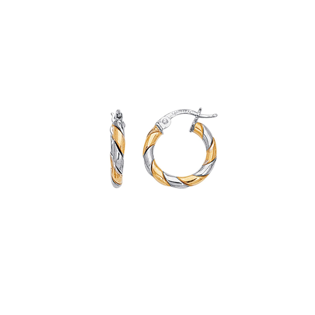 14K Two-Tone Gold 2x15mm Twist Hoop Earring, front view