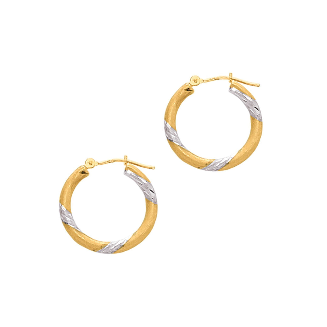 14K Two-Tone Gold 3x20mm Hoop Earring, front view