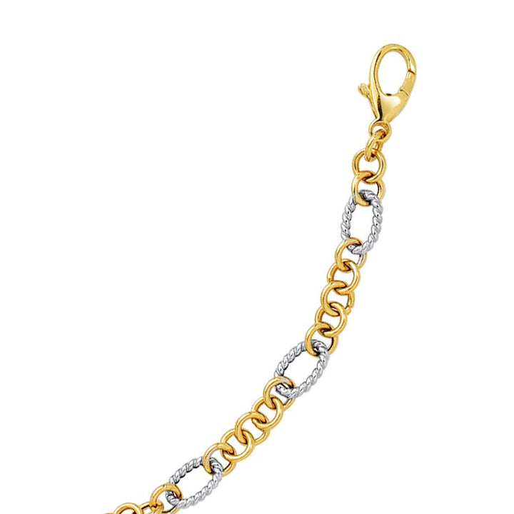 14K Two-tone Gold Alternating Twisted Oval Rope Link Chain, front view