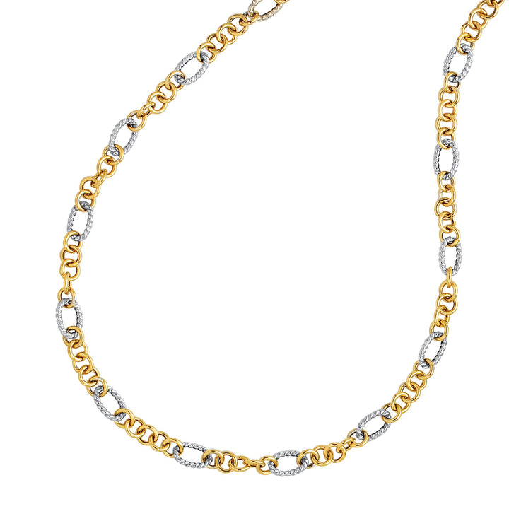 14K Two-tone Gold Alternating Twisted Oval Rope Link Chain, view 2